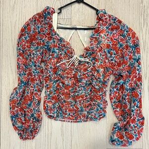Free People Ruffle Blouse - Red and green